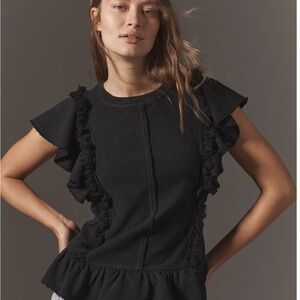 Pilcro short sleeved ruffle fringe sweatshirt